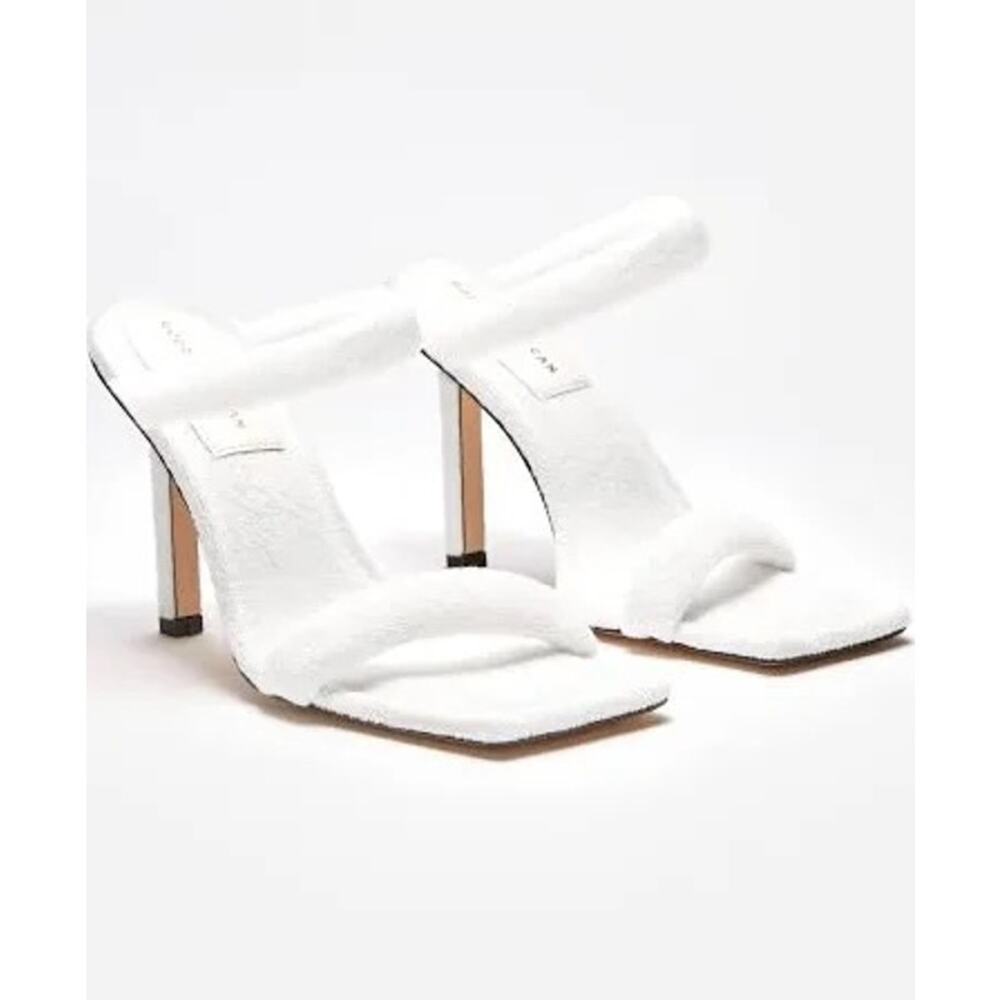 Good American White Terry Strap Stiletto Heel Sandal Size 9.5